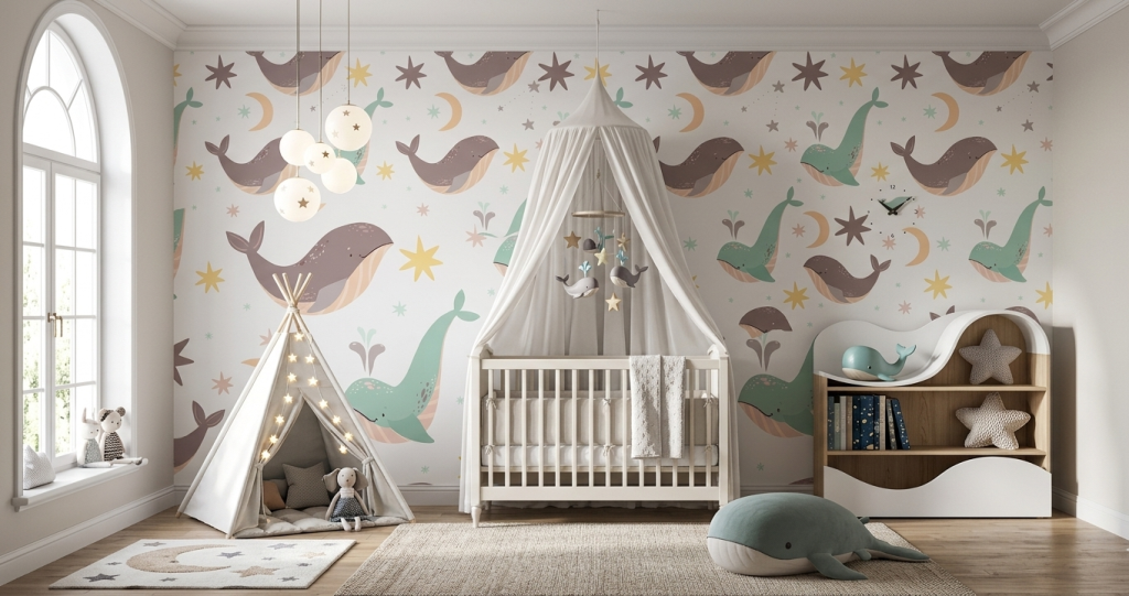 Çocuk Odası Tek Parça Tekstil Duvar Kağıdı 1