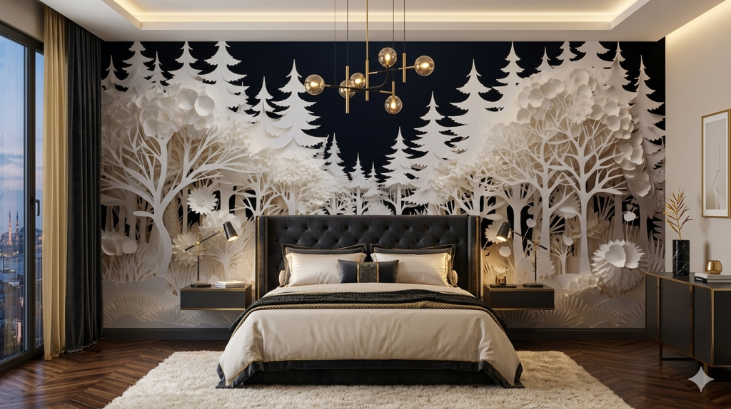 Premium Yatak Odası Tek Parça Tekstil Duvar Kağıdı 3